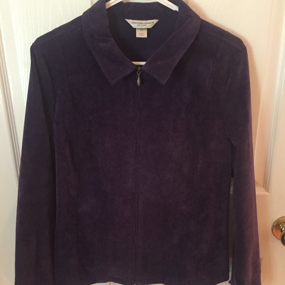 Dark Purple Corduroy Zipper Jacket
